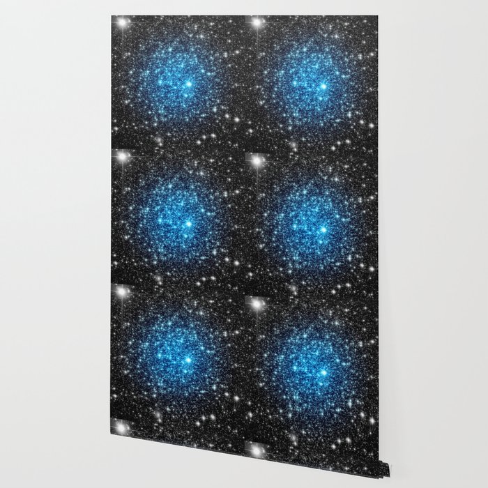 Galaxy Sparkle Stars Blue Pop Of Color Wallpaper By