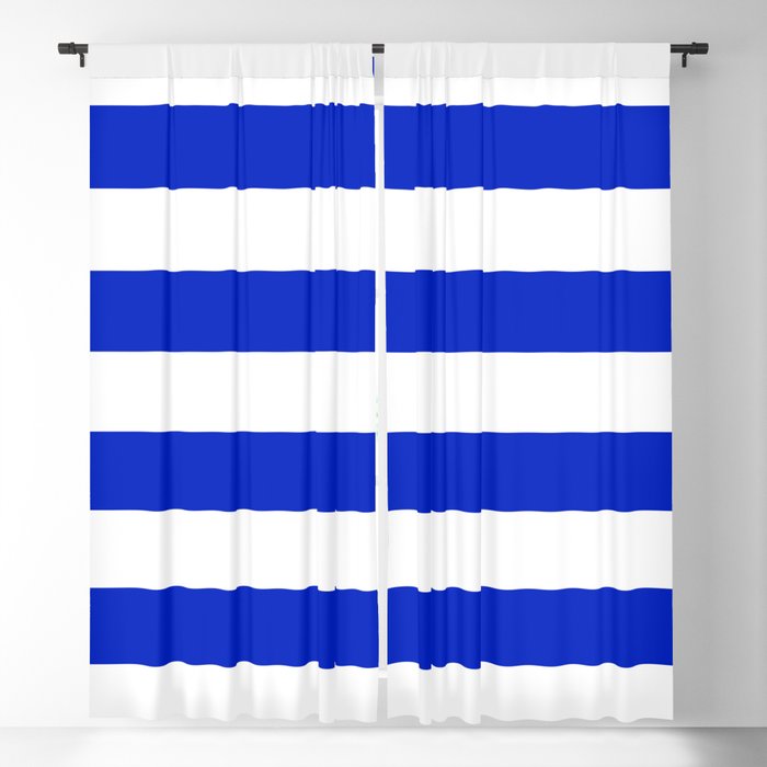 Cobalt Blue and White Wide Cabana Tent Stripe Blackout Curtain