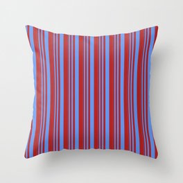 [ Thumbnail: Cornflower Blue & Red Colored Lines/Stripes Pattern Throw Pillow ]