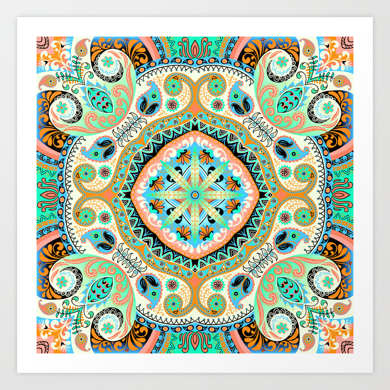 Boho Kaleidoscope Floral Pattern Var 17 Art Print By Boho Rhapsody Society6