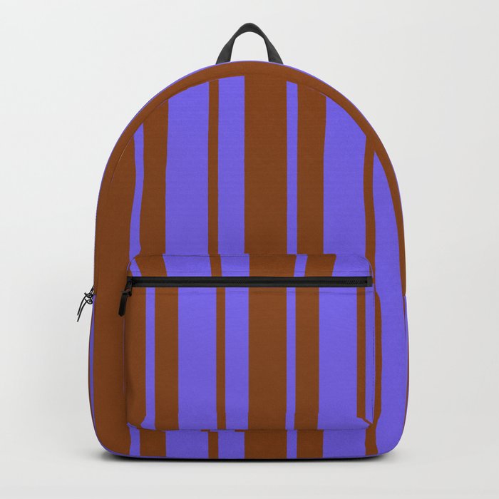 Medium Slate Blue & Brown Colored Stripes/Lines Pattern Backpack