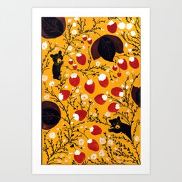 strawberry black bears Art Print | Bear, Khokhlomafolkart, Khokhloma, Painting, Bears 