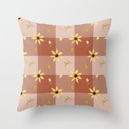 Yellow botanical terracotta gingham farmhouse pattern Throw Pillow