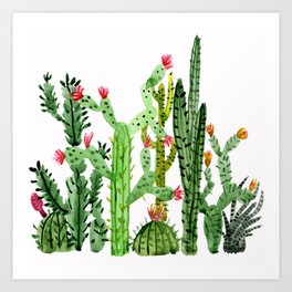Green Simple Cacti Art Print