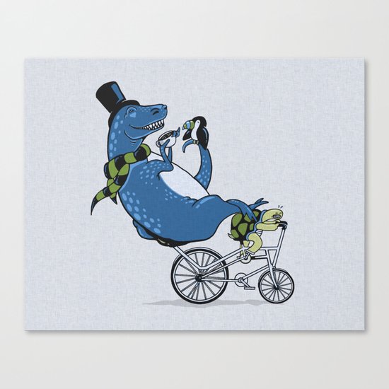 Tandem T-Rex Tastes Tea with Tucan, as Turtle Toils Canvas Print
