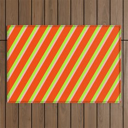 [ Thumbnail: Light Green, Pink & Red Colored Lines Pattern Outdoor Rug ]