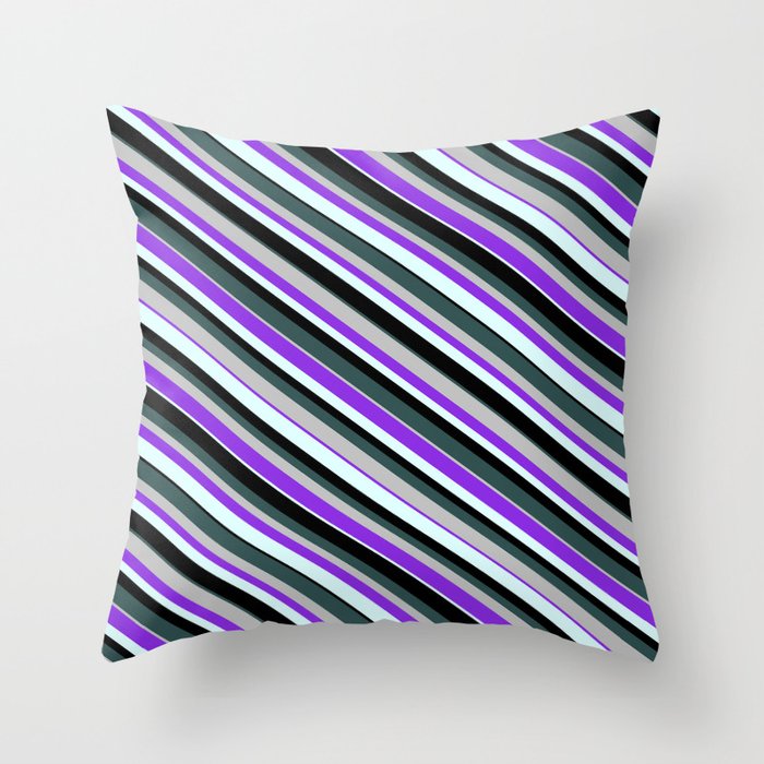 Eye-catching Dark Slate Gray, Grey, Purple, Light Cyan, and Black Colored Lines Pattern Throw Pillow