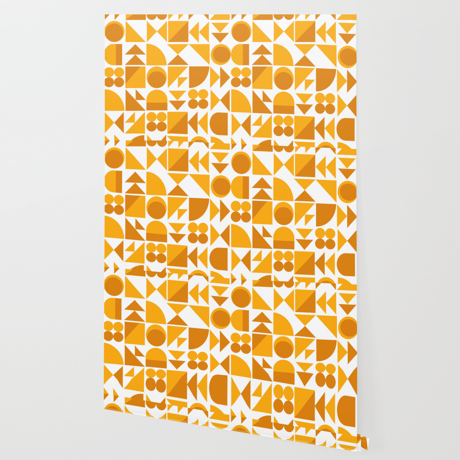 Mid Century Shape Art In Mustard Yellow Wallpaper By Junejournal