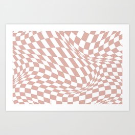TWISTED CHECKERBOARD / pink + white Art Print