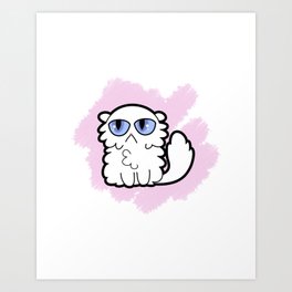 House Cat no 4 - cartoon Art Print | Pastel, Humour, Pink, Pet, Pets, Domestic, White, Funny, Blue, Kawaii 