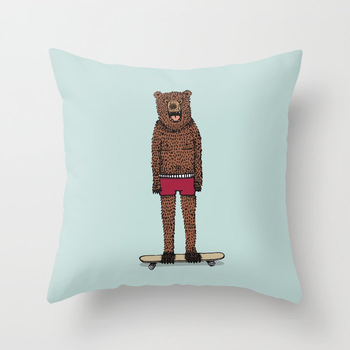Bear + Skateboard Throw Pillow