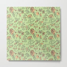 Flowers and Mushrooms: Lime and Orange Metal Print