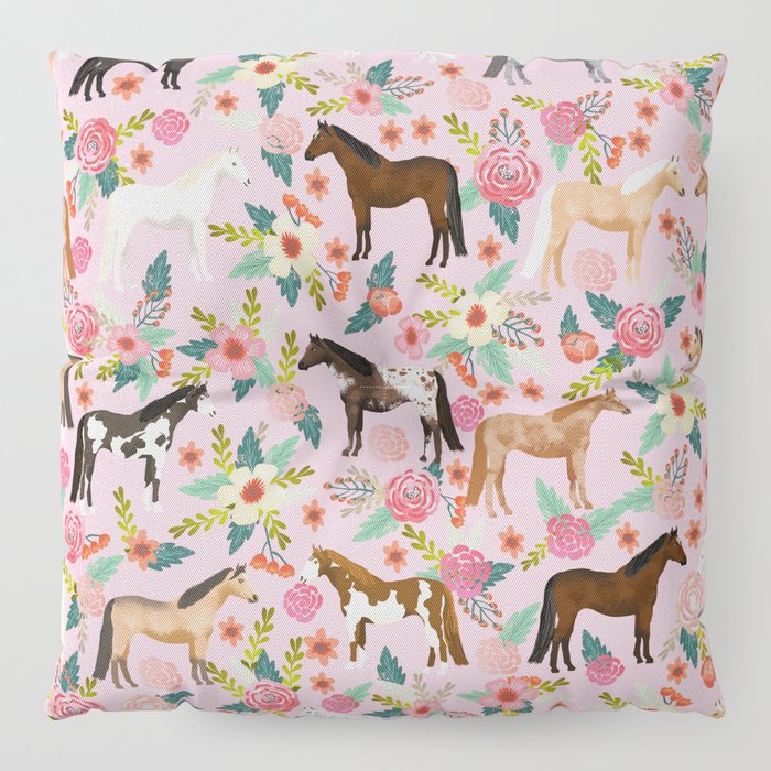 Horses Floral Horse Breeds Farm Animal Pets Floor Pillow By
