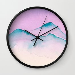 Blue Top Mountains In Pink Wall Clock