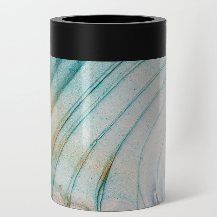 teal gold and white acrylic waves Can Cooler