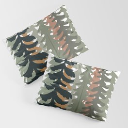 landscape. stones and green Christmas forest trees, deer, and sunrise. Pillow Sham
