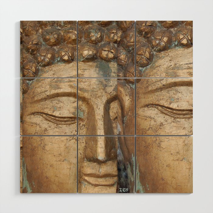 Golden Faces Of Buddha Wood Wall Art