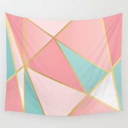 Rose Gold / Blue Triangles Wall Tapestry