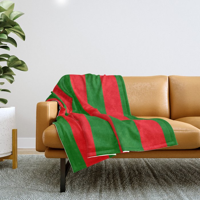 Wide Red and Green Christmas Cabana Stripes Throw Blanket by