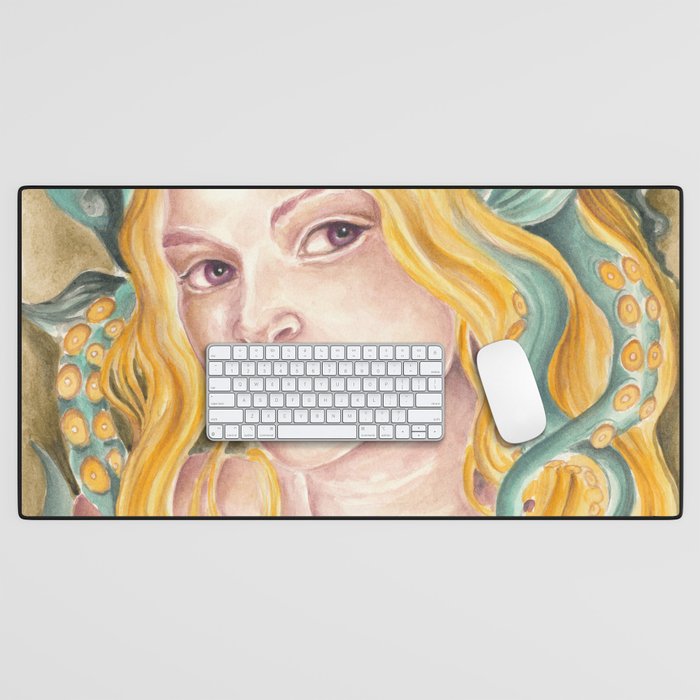 Mermaid Siren Fantasy Magic Watercolor Fine Portrait Desk Mat