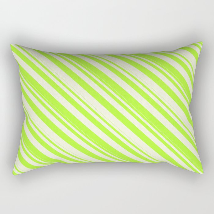 Beige & Light Green Colored Lines Pattern Rectangular Pillow
