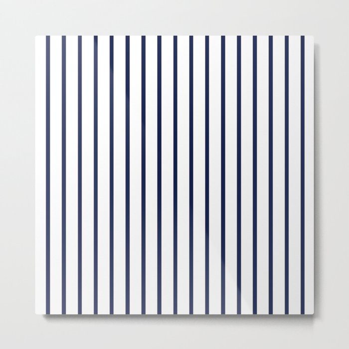 Vertical Navy Blue Stripes Pattern Metal Print