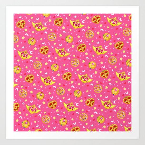 Sailor Moon Brooches Pattern - Pink / Sailor Moon Art Print