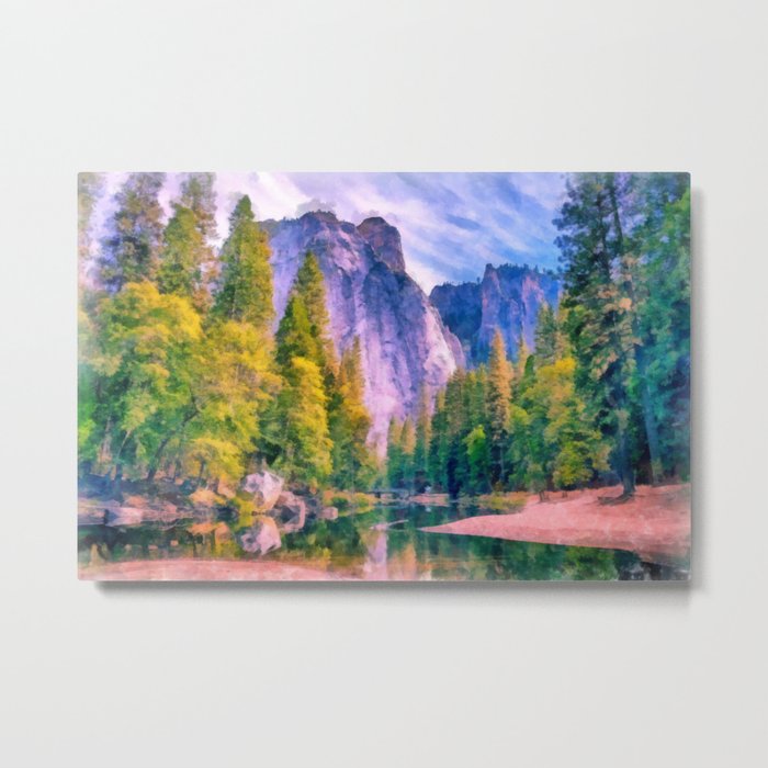 Mountain landscape with forest and river Metal Print