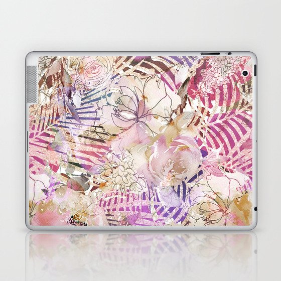 Colorful summer pink purple ivory watercolor flowers Laptop & iPad Skin