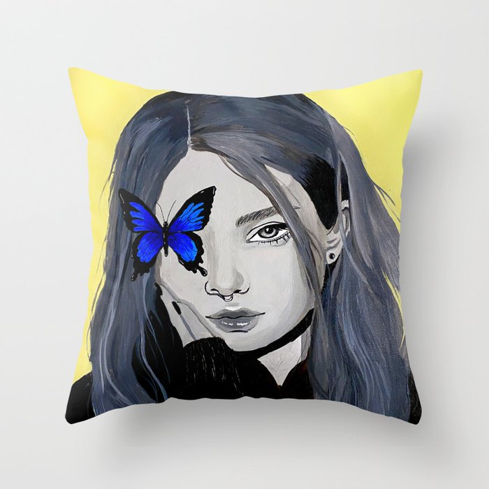 Blue Eyed Butterfly Throw Pillow
