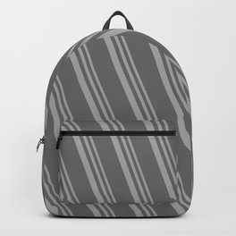 [ Thumbnail: Dark Grey & Dim Grey Colored Lines Pattern Backpack ]