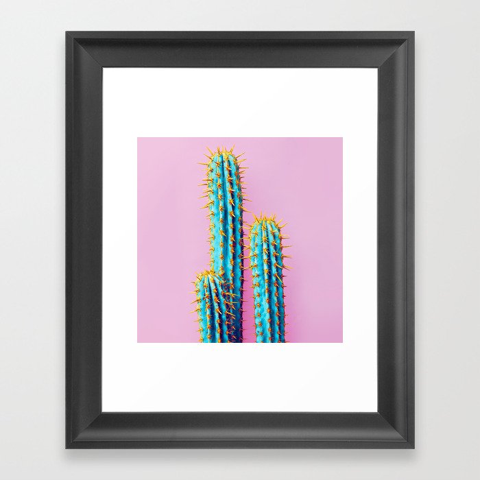 Neon Cactus Abstract Framed Art Print