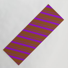 [ Thumbnail: Dark Violet and Brown Colored Striped/Lined Pattern Yoga Mat ]