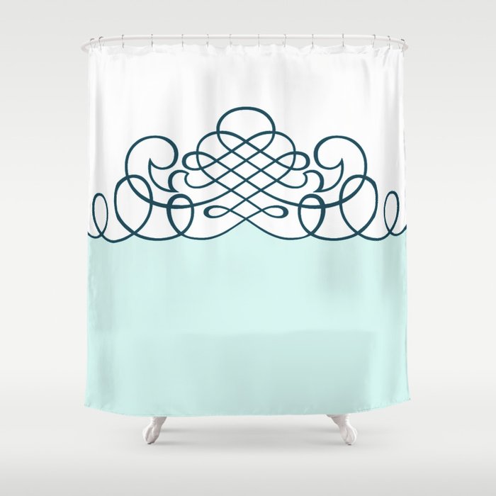 Light Mint Green Swirl On White Print Shower Curtain