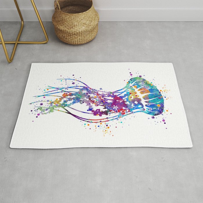 Jellyfish Colorful Watercolor Art Gift Ocean Art Rug