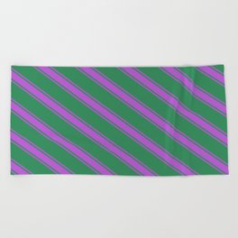 [ Thumbnail: Sea Green and Orchid Colored Lines/Stripes Pattern Beach Towel ]