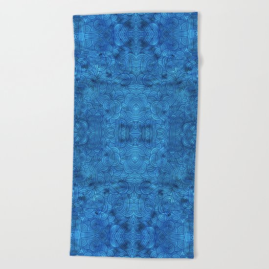 Turquoise blue swirls doodles Beach Towel