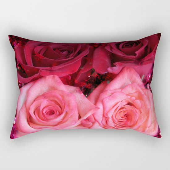 Glitter and Roses - Red and Pink Rectangular Pillow