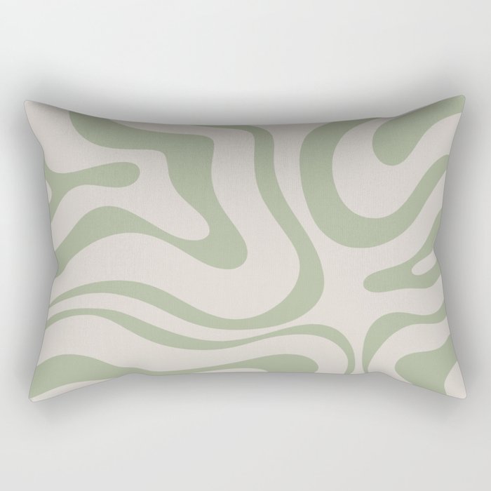 Sage and Beige Liquid Swirl Abstract Rectangular Pillow