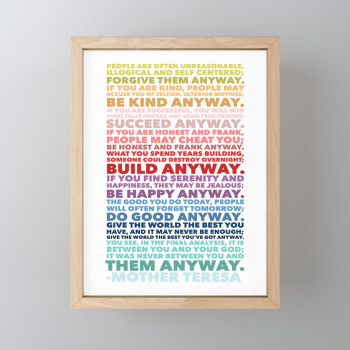 Do It Anyway Poem | Mother Teresa Framed Mini Art Print