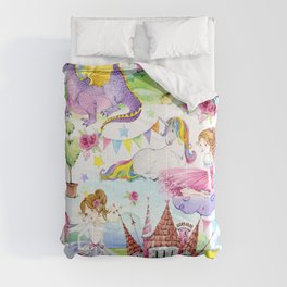 Princess with Unicorns and Dragons Comforter