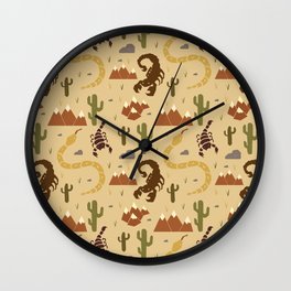 Desert Life Wall Clock | Rocks, Insect, Desert, Nature, Sand, Dry, Pattern, Scorpion, Vector, Digital 