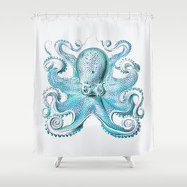 Vintage marine octopus - blue teal Shower Curtain