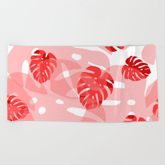 red monstera Beach Towel