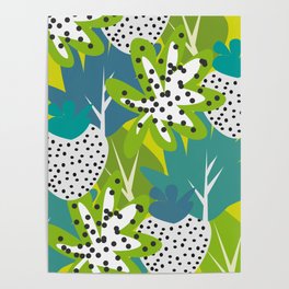 White strawberries and green leaves Poster