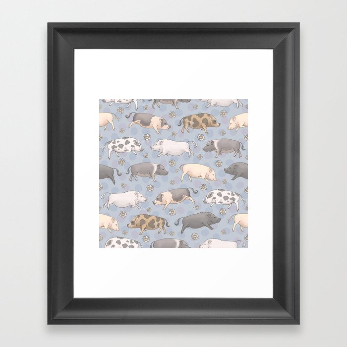 Mini Pig Parade - Blue Framed Art Print