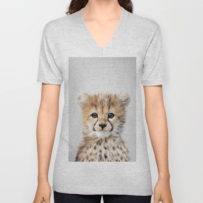 Baby Cheetah - Colorful V Neck T Shirt