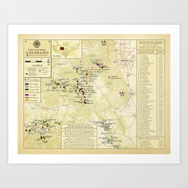 Colorado Fourteener's hiking elevation map Art Print