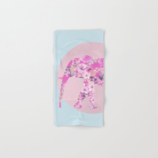 Floral Elephant and circle pastel blue pink colors Hand & Bath Towel
