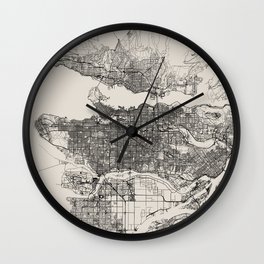 Vancouver, Canada - Black and White City Map - Aesthetic Wall Clock